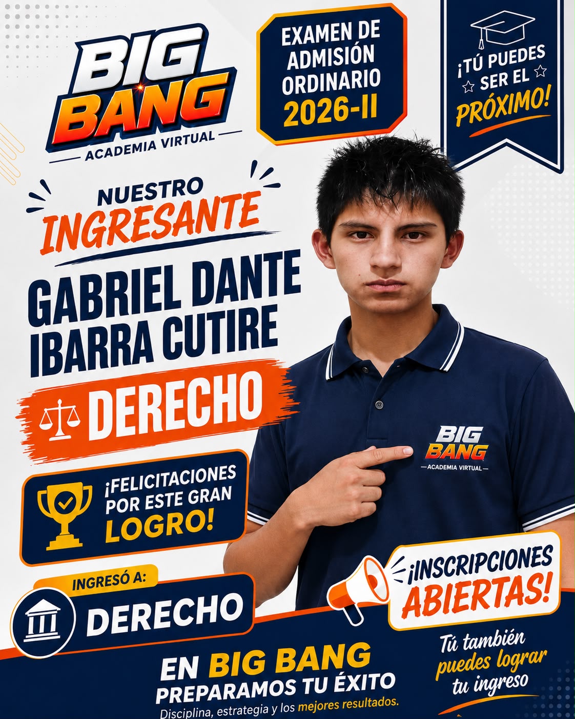 Afiche de Gabriel Dante Ibarra Cutire, ingresante a Derecho