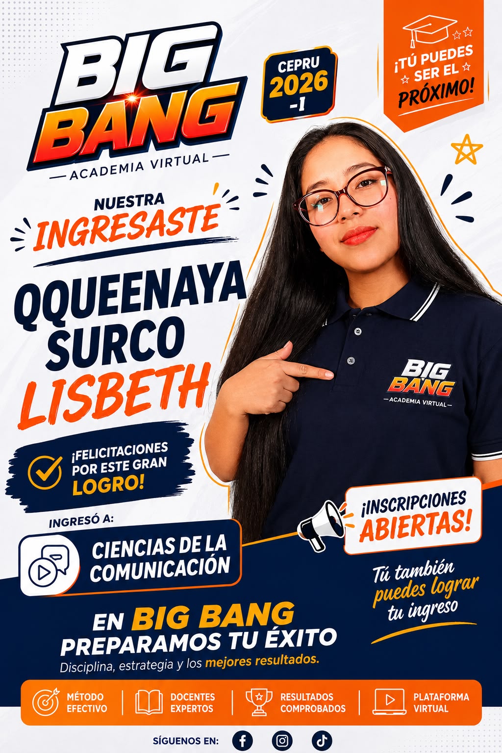 Afiche de Lisbeth Qqueenaya Surco, ingresante a Ciencias de la Comunicación